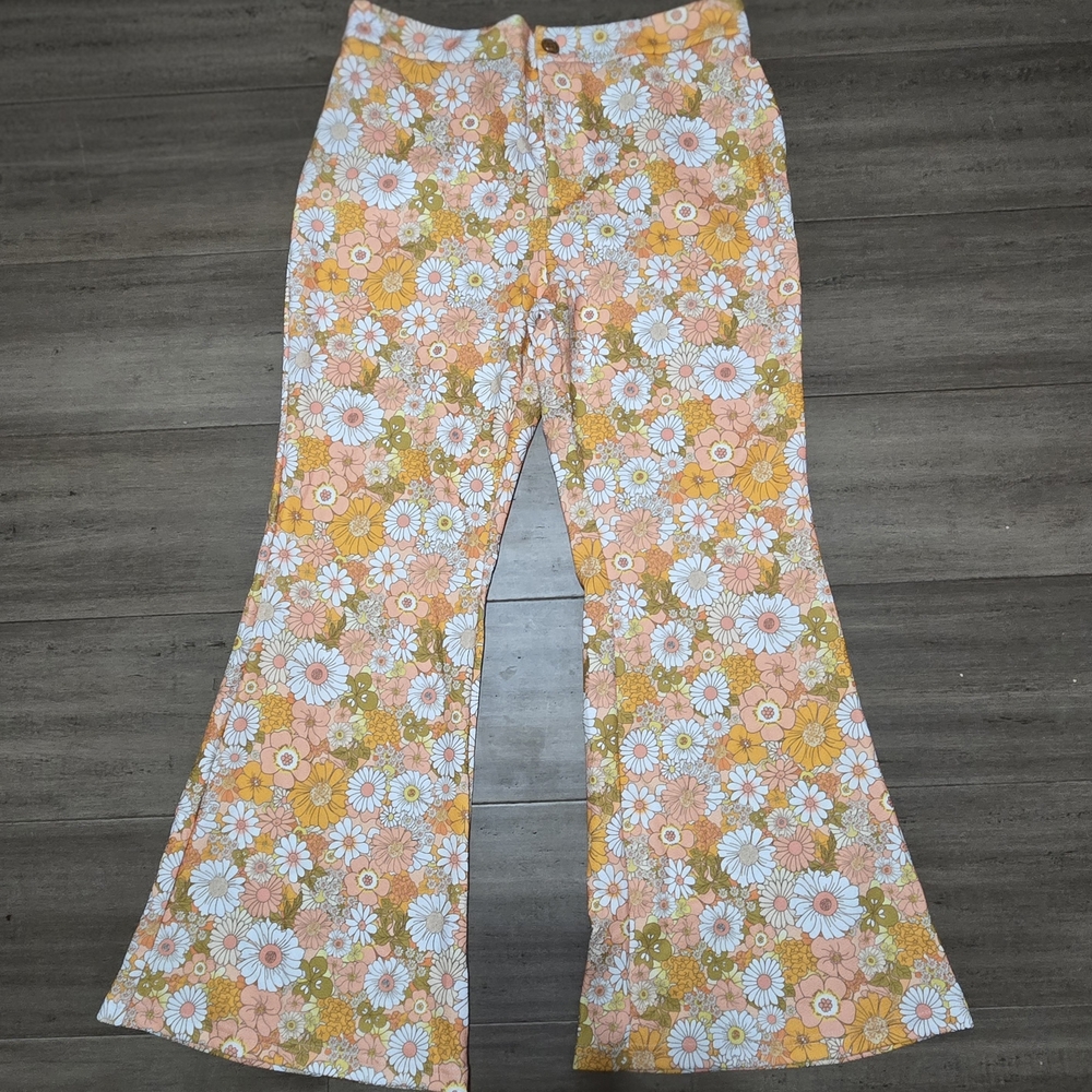 Floral Print Pants - Orange and White